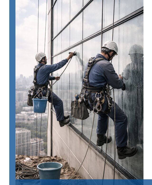 Профессиональная мойка фасадных окон альпинистами в Бийске