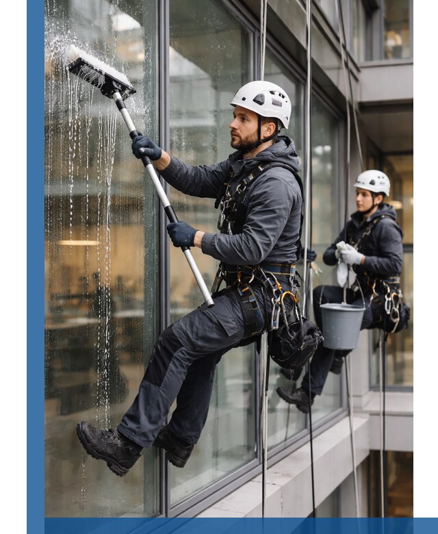 Профессиональная мойка витражей промышленными альпинистами в Бийске