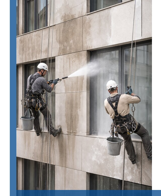 Послестроительная мойка фасада промышленным альпинизмом в Бийске