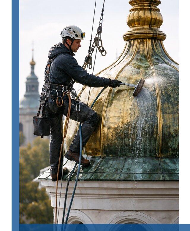 Профессиональная мойка куполов и шпилей высотными альпинистами в Бийске
