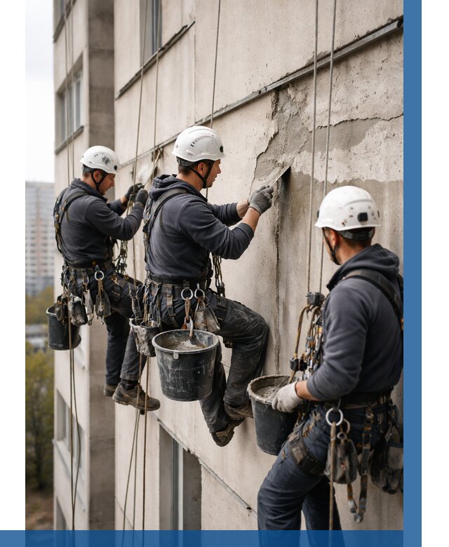 Ремонт бетонных элементов фасада в Бийске от 2597 р. | ВЫСОТНИК-Бск