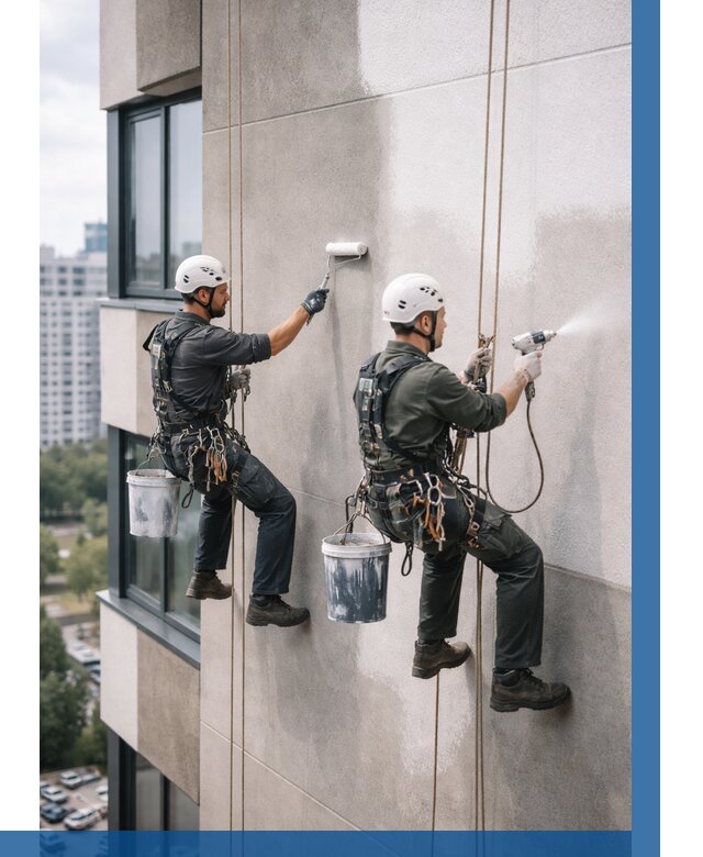 Покраска фасада альпинистами в Бийске от 312 р. | ВЫСОТНИК-Бск