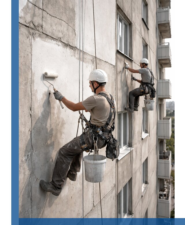 Покраска бетонного фасада в Бийске для жилых и промышленных объектов