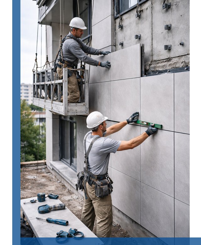 Монтаж керамогранита на фасад в Бийске под ключ с гарантией качества