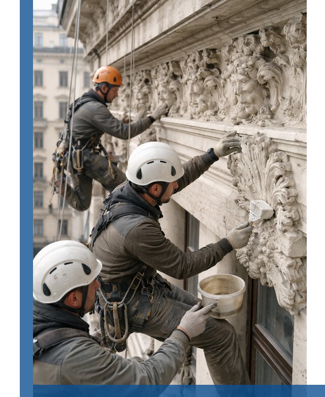 Реставрация фасадной лепнины с высотными работами в Бийске