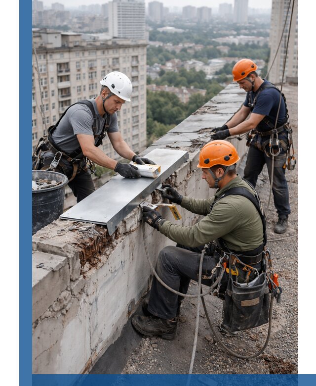 Ремонт парапета на кровле в Бийске, высотные работы с гарантией