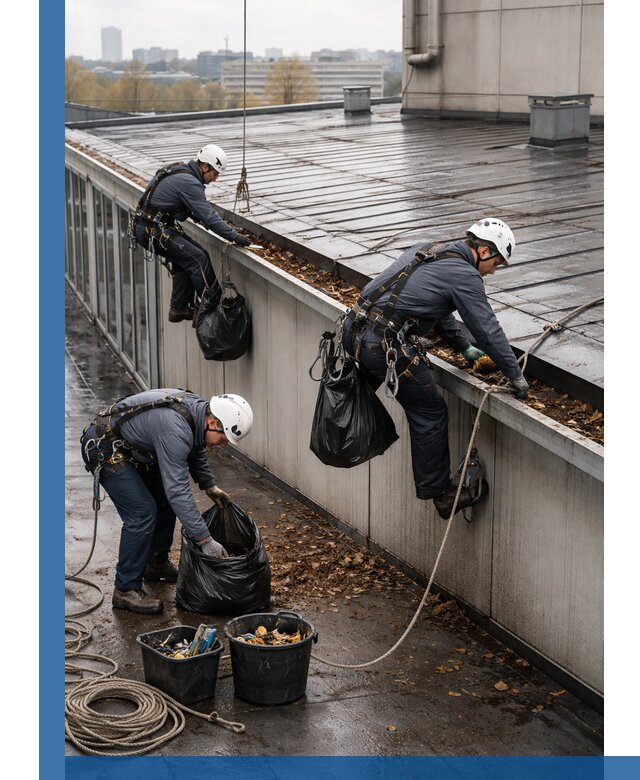 Очистка кровли по периметру в Бийске силами промышленных альпинистов