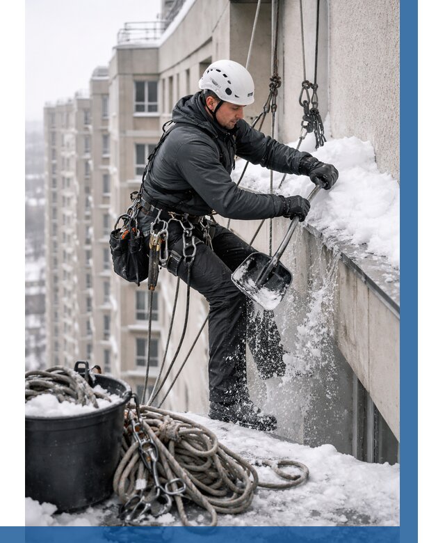 Очистка карнизов от снега в Бийске от 312 р. | ВЫСОТНИК-Бск