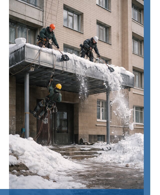 Очистка козырьков от снега в Бийске от 3635 р. | ВЫСОТНИК-Бск