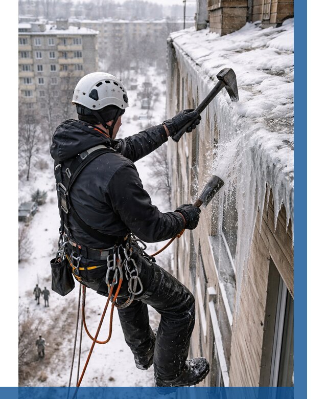 Сбивание сосулек с крыши в Бийске по цене от 4674 р. | ВЫСОТНИК-Бск