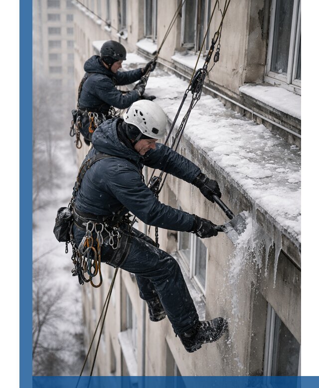 Удаление наледи и сосулек с карнизов в Бийске профессионально
