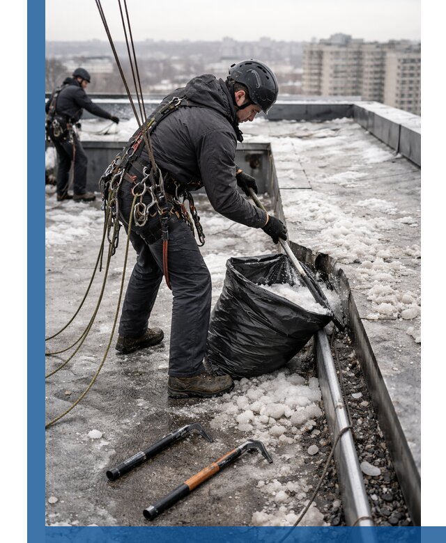 Аварийная очистка кровли в Бийске от промальпинистов