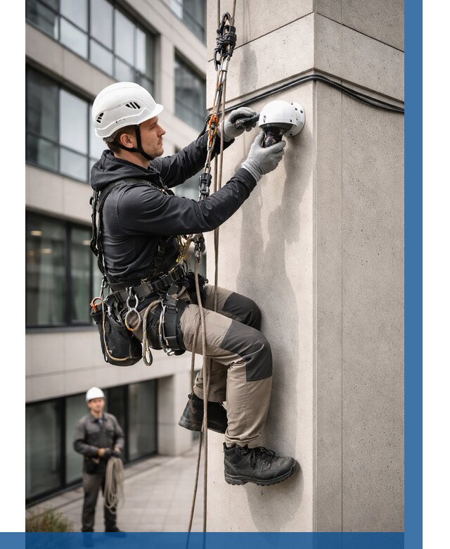 Монтаж камер видеонаблюдения на фасаде в Бийске от 8829 р.-ВЫСОТНИК-Бск