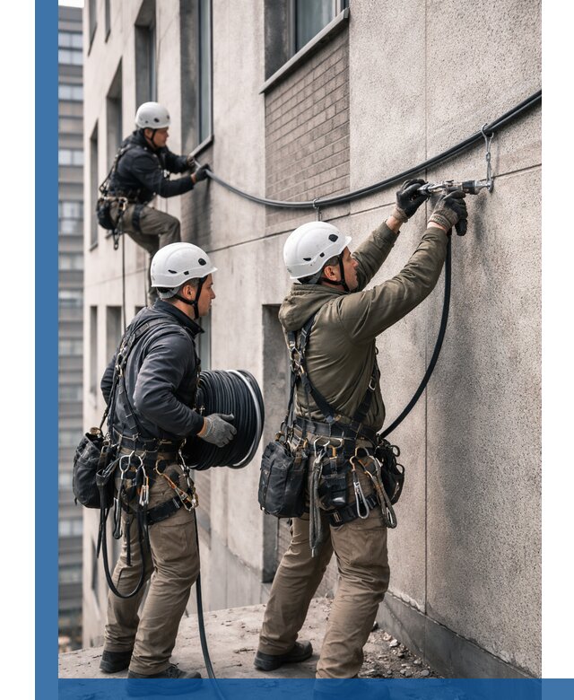 Прокладка кабеля по фасаду в Бийске, профессиональный монтаж