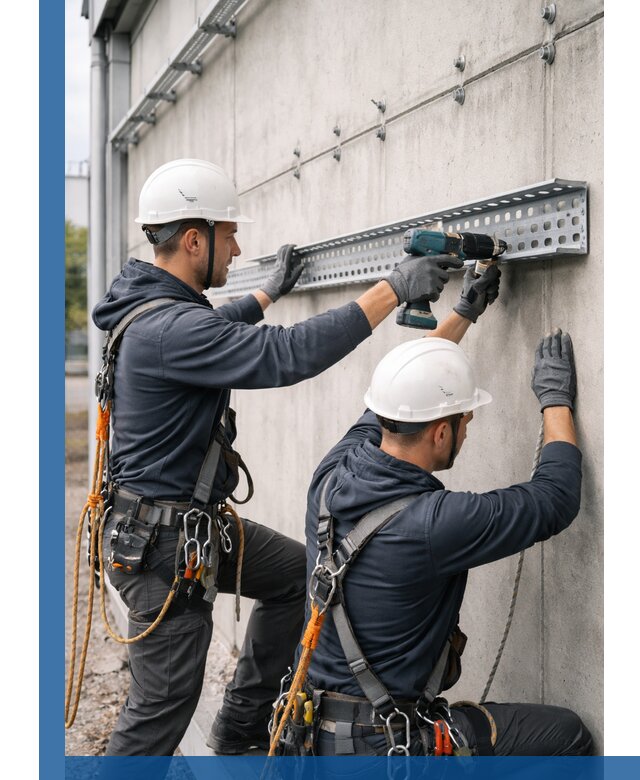 Монтаж кабельных лотков на фасаде зданий в Бийске с гарантией