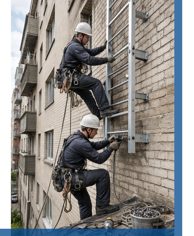 Монтаж пожарной лестницы в Бийске от 25968 р заказать у ВЫСОТНИК-Бск