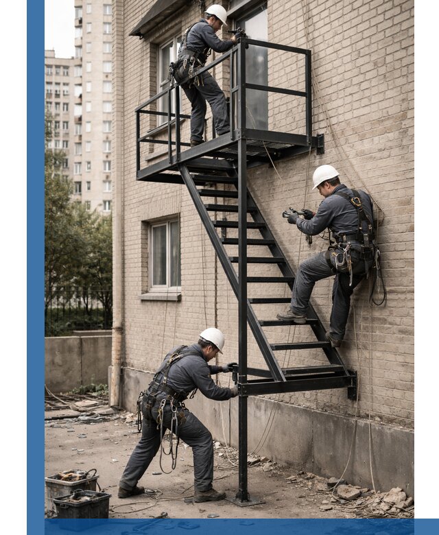 Монтаж пожарной лестницы в Бийске, установка и крепление