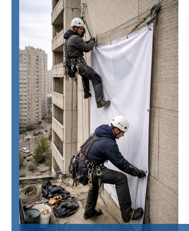 Профессиональный монтаж баннеров на фасаде в Бийске