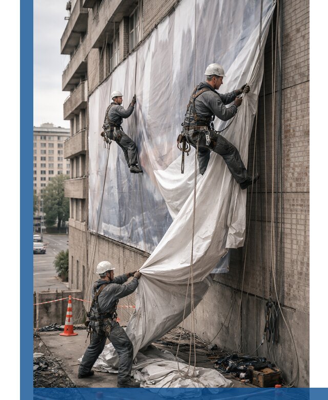 Демонтаж баннеров с фасада в Бийске оперативно и безопасно