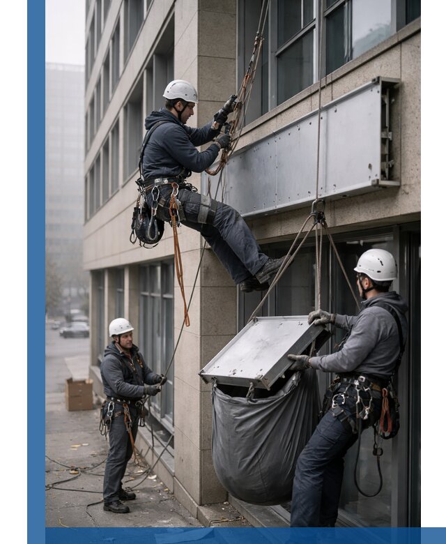 Демонтаж рекламной вывески с высотными работами в Бийске