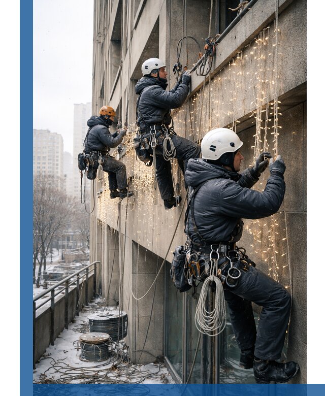 Монтаж новогодней иллюминации и украшение фасадов в Бийске