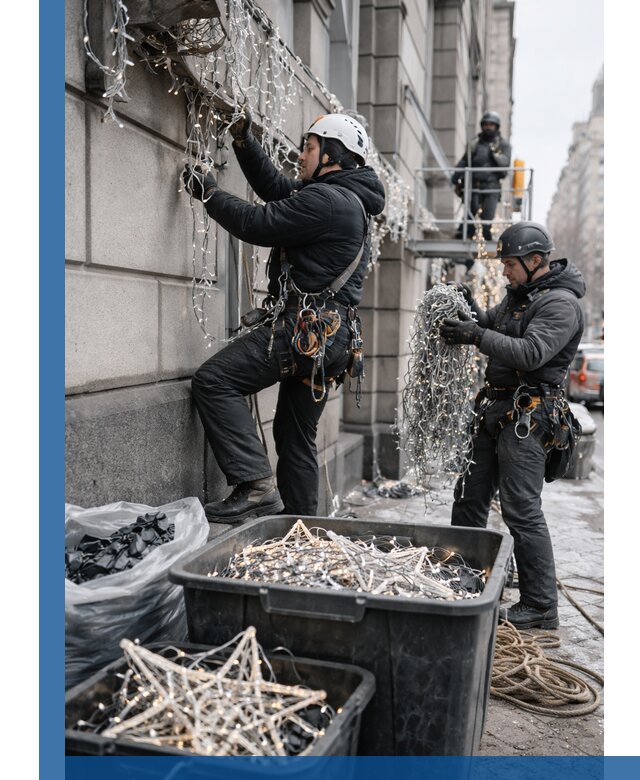 Демонтаж новогоднего оформления и гирлянд в Бийске