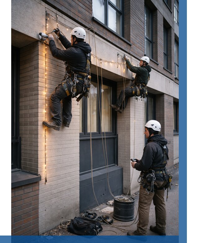 Монтаж гирлянд на фасаде в Бийске от 3635 р. | ВЫСОТНИК-Бск