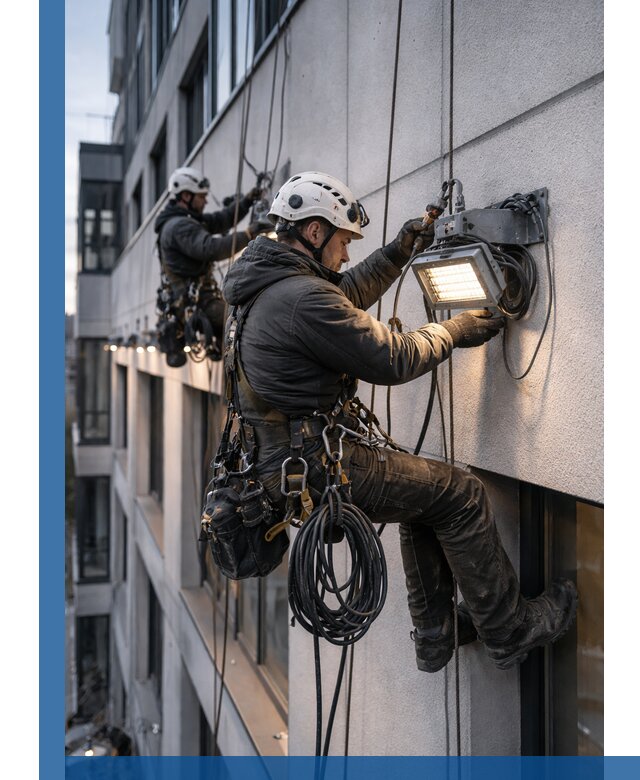Монтаж фасадного освещения в Бийске установка и подключение
