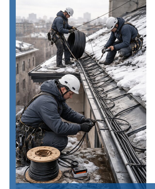 Монтаж греющего кабеля на кровле в Бийске под ключ