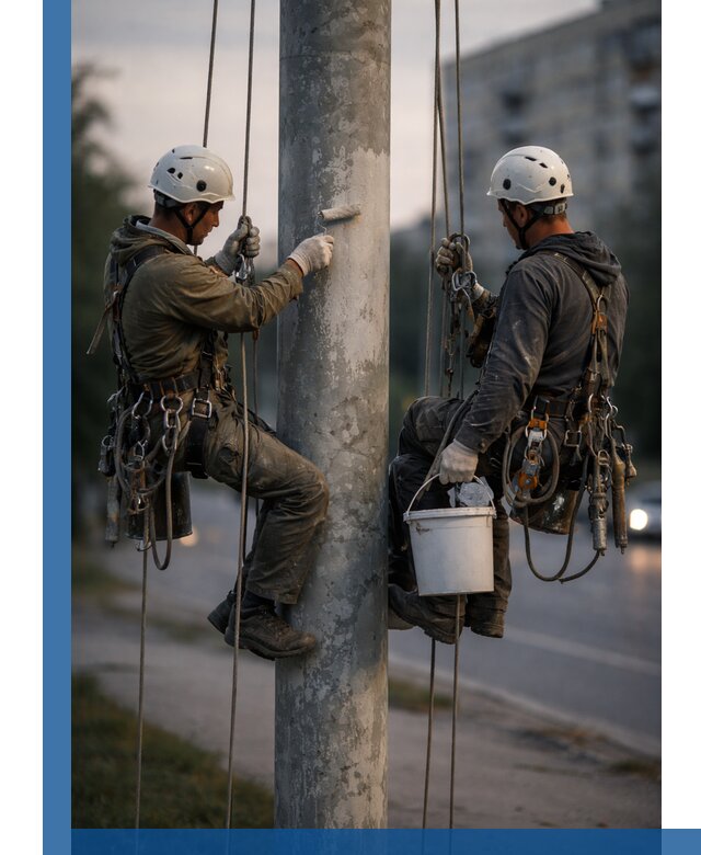Покраска опор освещения и антикоррозийная защита в Бийске