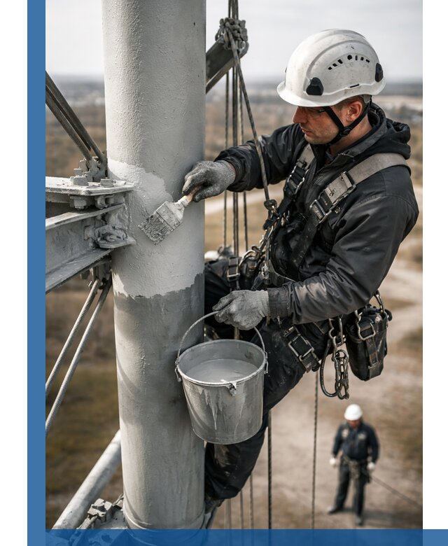 Покраска мачт связи в Бийске промышленными альпинистами