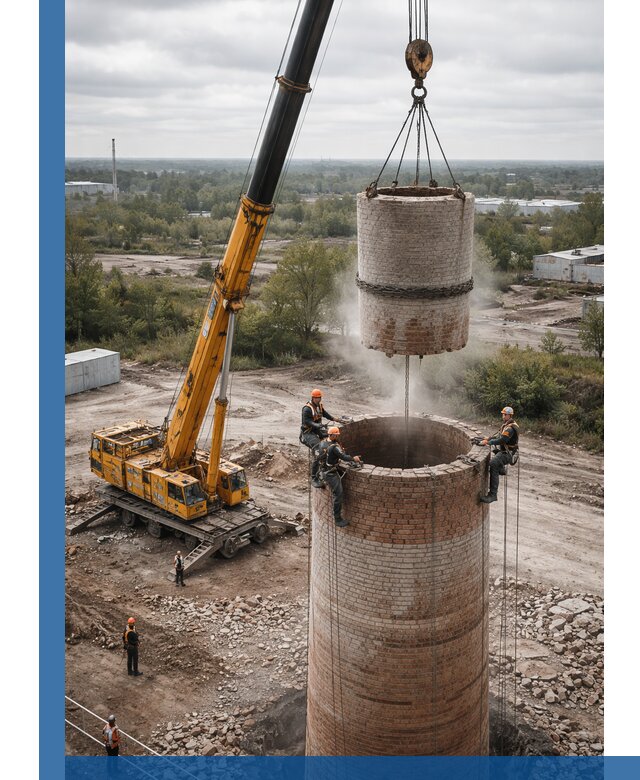 Демонтаж дымовой трубы в Бийске с гарантиями безопасности
