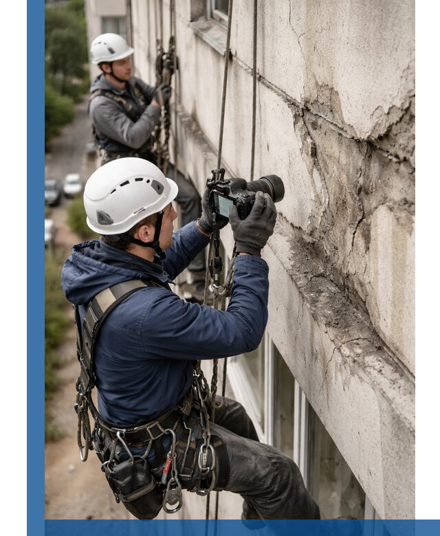 Фотофиксация дефектов фасада с высотной съемкой в Бийске