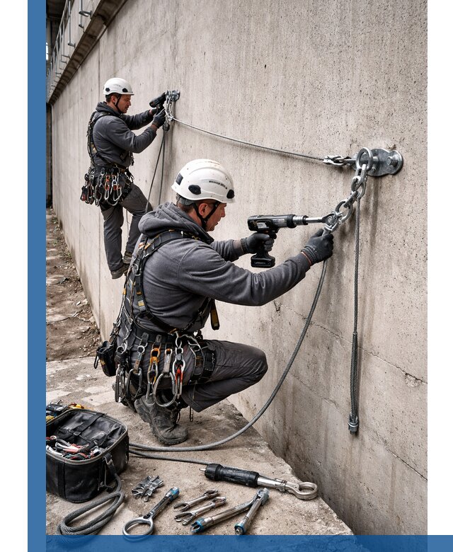 Монтаж анкерных линий высотной безопасности в Бийске