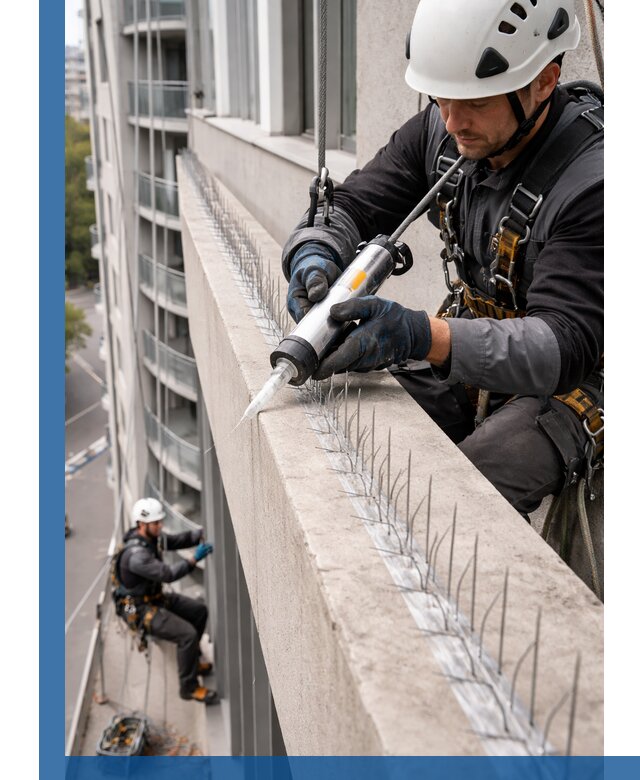 Установка шипов от птиц на фасадах и кровлях в Бийске